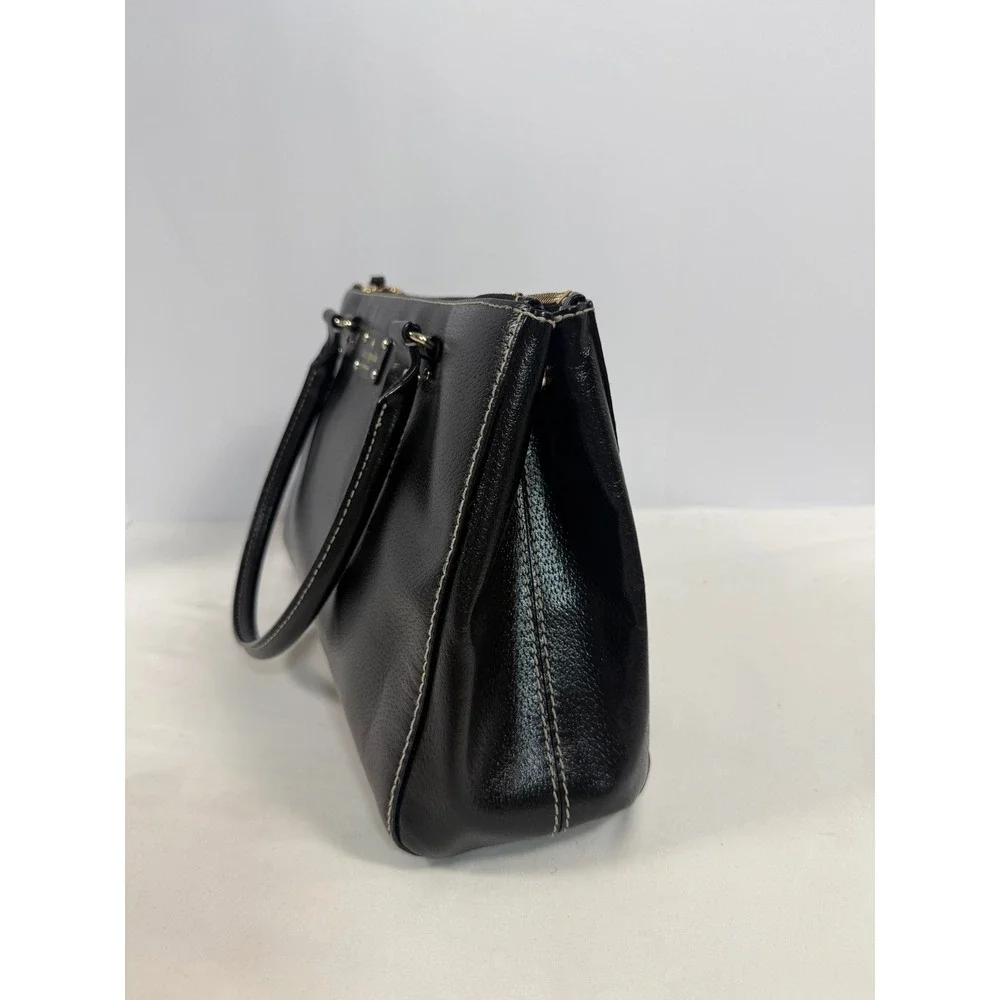 Kate Spade Black Pebbled Leather Wellesley Martine Tote Bag Contrast Stitch